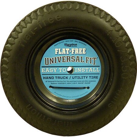 Marathon Industries Marathon 4.10/3.50-4 Flat Free Tire on Wheel, 2.25 Offset Hub, 5/8 Ball Bearings, Sawtooth Tread 00210